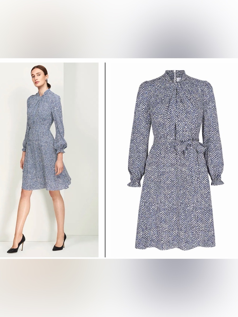 Haslemere Dress from The Fold, blue and white herringbone l. UK Size 6